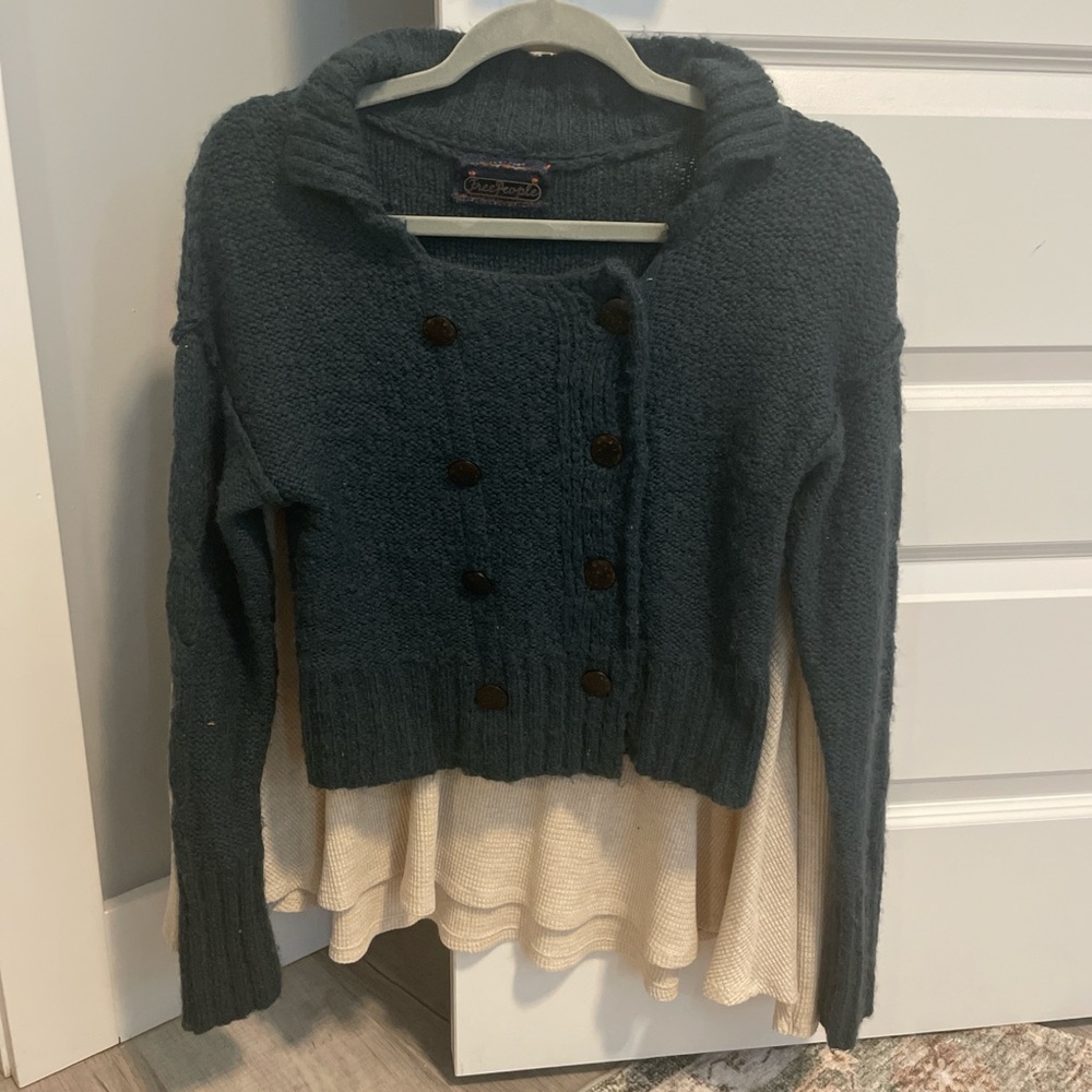 Vintage Y2K Free People Dark Teal Double-Breasted Knit Cardigan